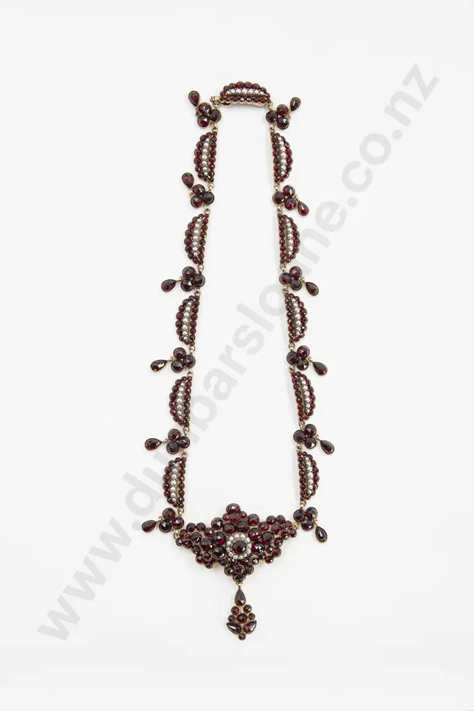 Late C19th Bohemian Garnet and Pearl Necklace Image 1++