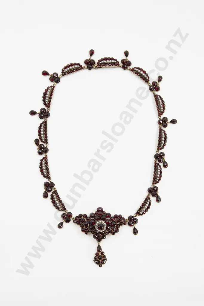 Late C19th Bohemian Garnet and Pearl Necklace Image 1++