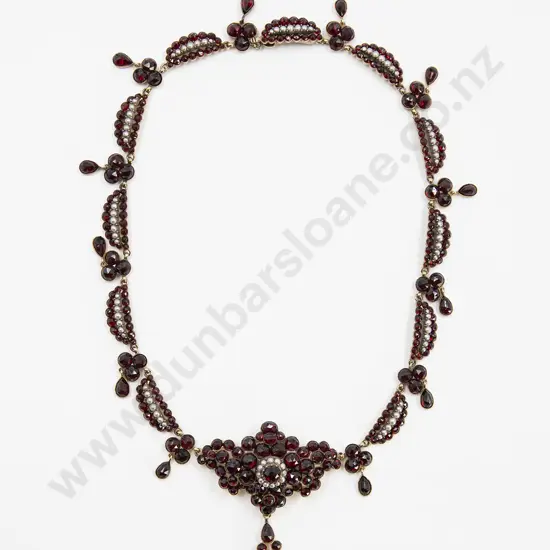 Late C19th Bohemian Garnet and Pearl Necklace