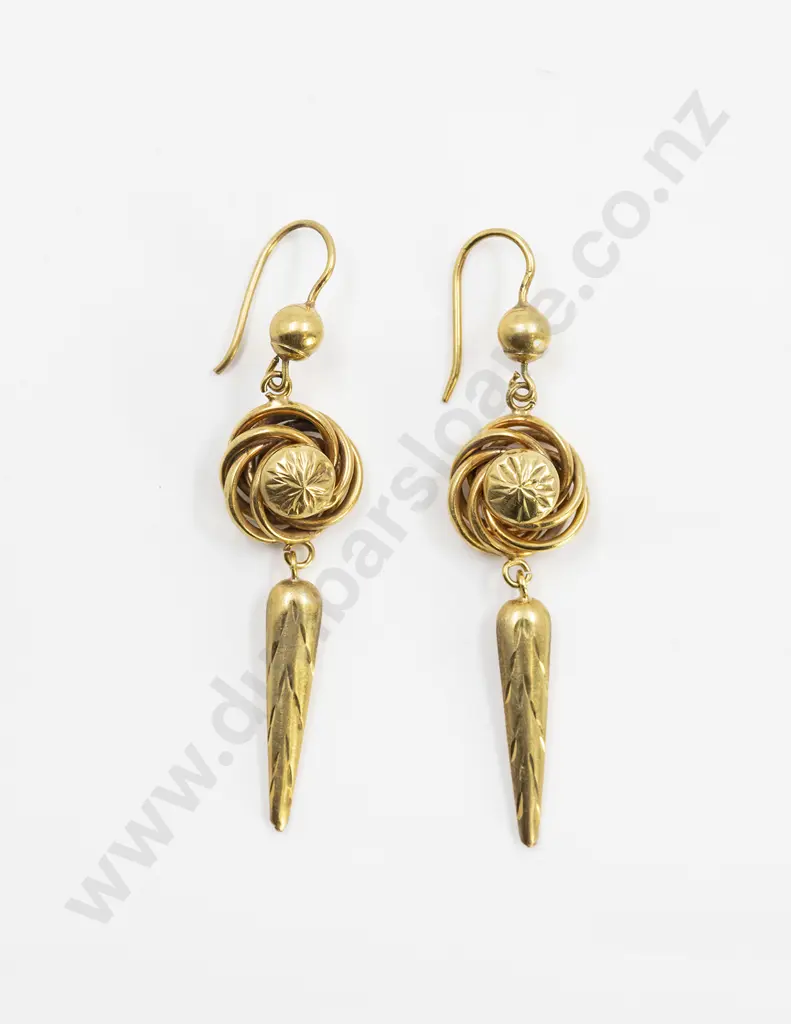Pair Victorian 9ct Greek Revival Pendant Drop Earrings Image 1++