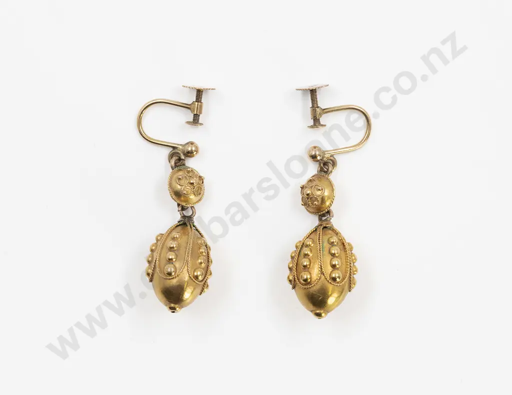 Pair Victorian 15ct Fancy Lozenge Bead Pendant Drop Earrings Image 1++