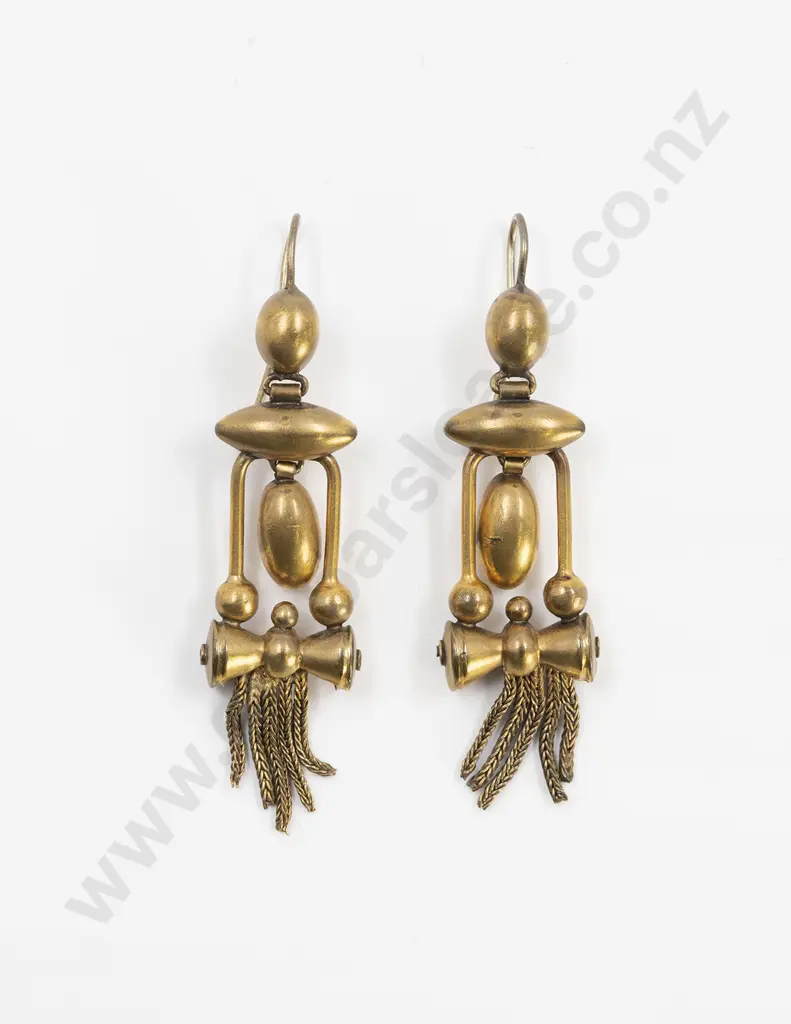 Pair Late C19th Gold Plated Asthetic Movement Pendant Earrings Image 1++