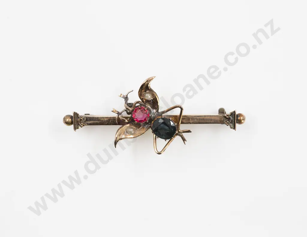 Edwardian 9ct Gem Set Bug Bar Brooch Image 1++
