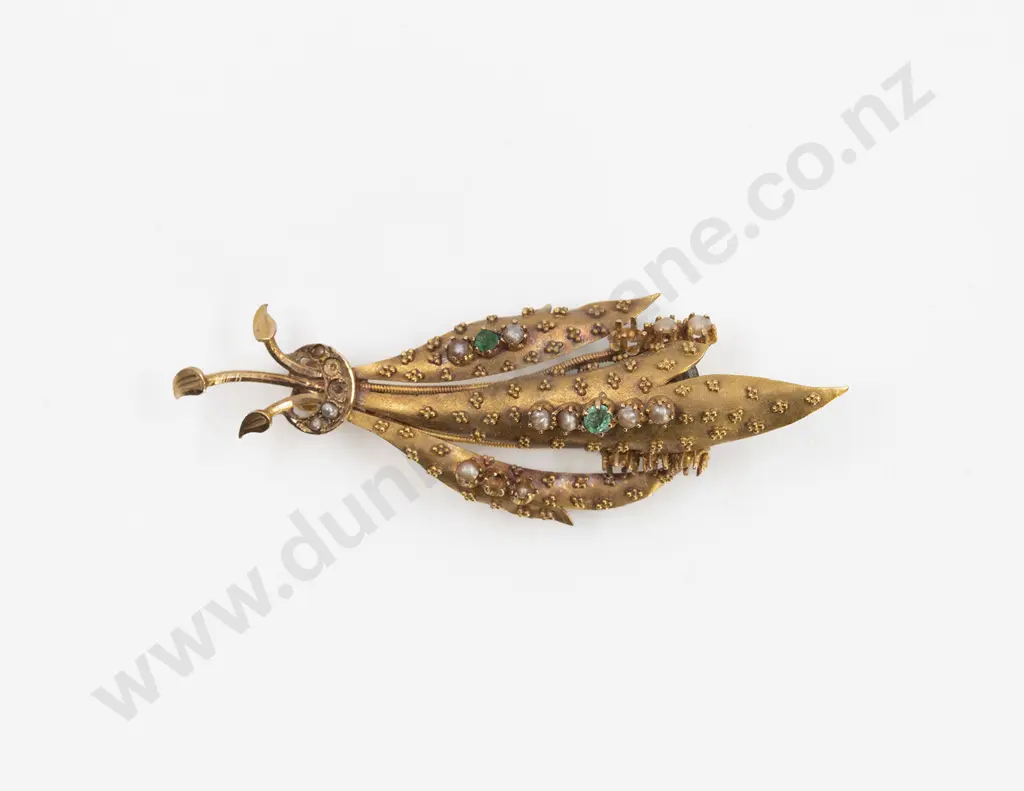 Late C19th European 18ct (French) Elegant Leaf Spray Brooch Image 1++