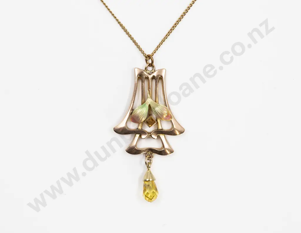 9ct Art Nouveau Enamel and Citrine Pendant Image 1++