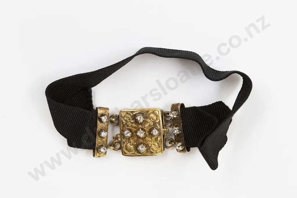 Late C19th 14ct Mounted Black Braid Bracelet Image 1++