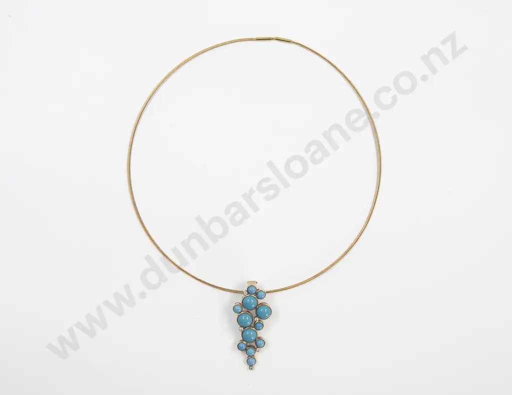 9ct 17stone Turquoise and Diamond Pendant Image 1++