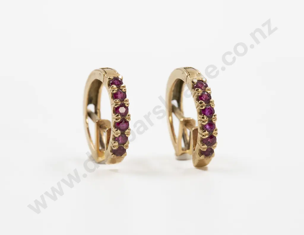 Pair 9ct Ruby Hoop Earrings Image 1++