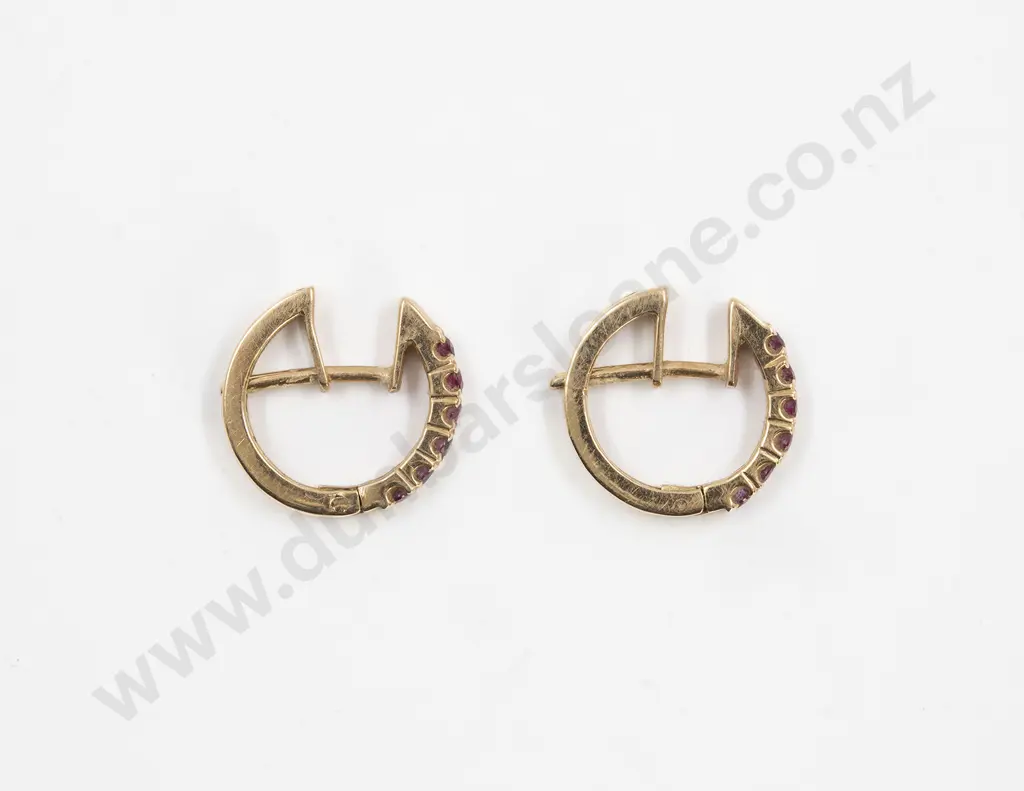 Pair 9ct Ruby Hoop Earrings Image 1++