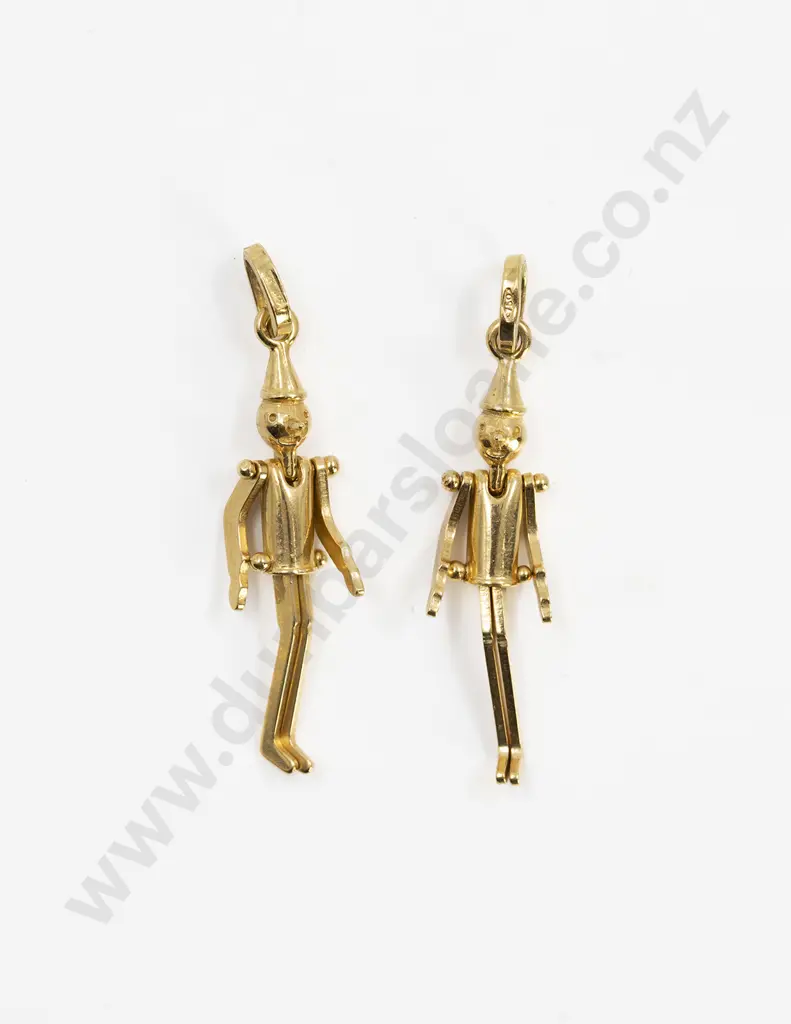 Pair 18ct Pinocchio Style Articulated Puppet Charms/Earring Hangers Image 1++