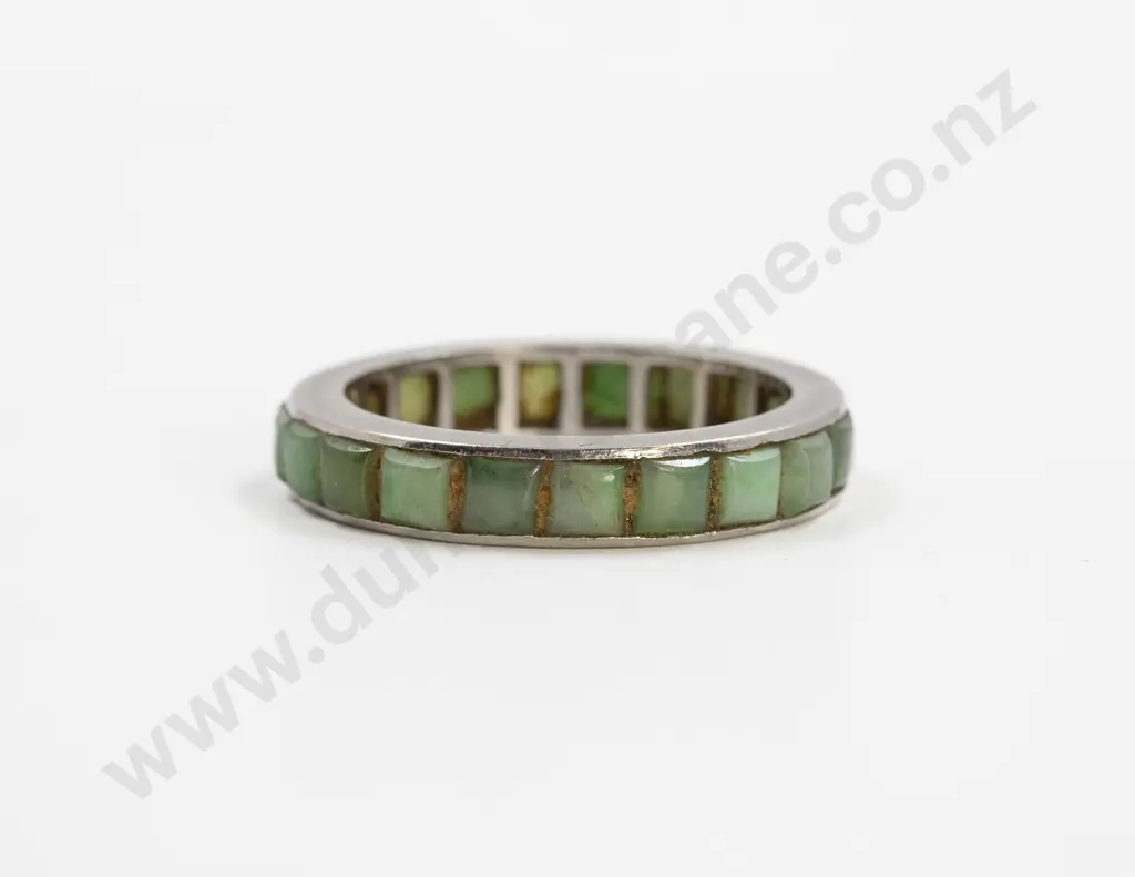 Art Deco All Platinum Fine Jade Band Ring Image 1++