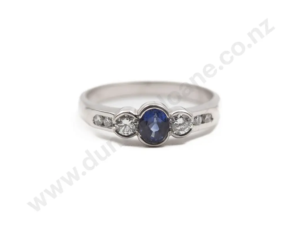 As New 18ct Three Stone Sapphire & Diamond Bridge Ring Image 1++