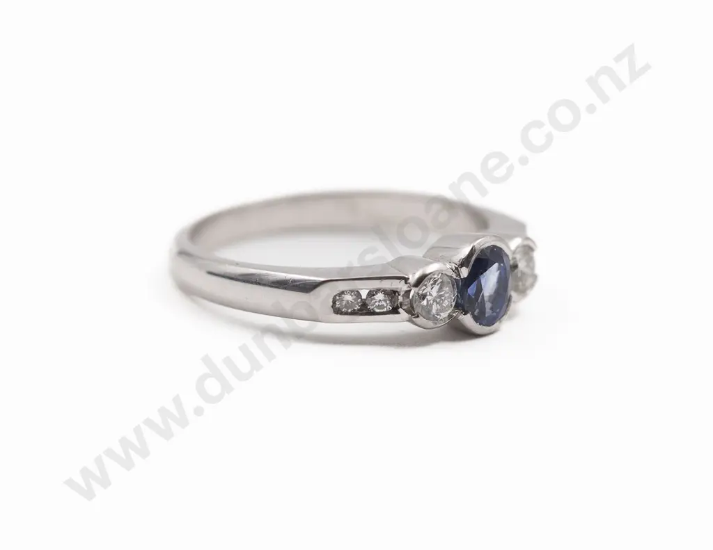 As New 18ct Three Stone Sapphire & Diamond Bridge Ring Image 1++