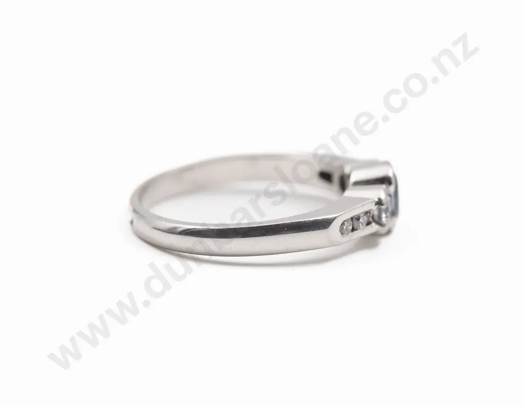 As New 18ct Three Stone Sapphire & Diamond Bridge Ring Image 1++