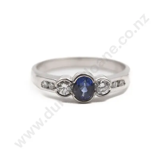 As New 18ct Three Stone Sapphire & Diamond Bridge Ring