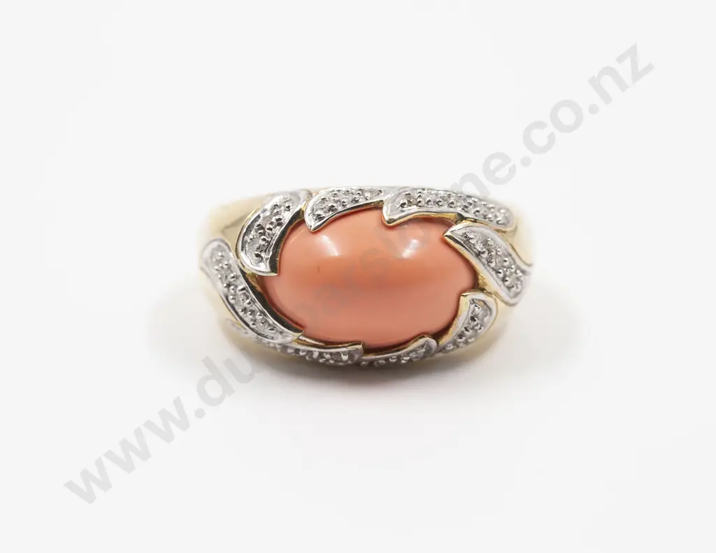 Karen Walker Design 9ct Coral and Diamond Dress Ring Image 1++