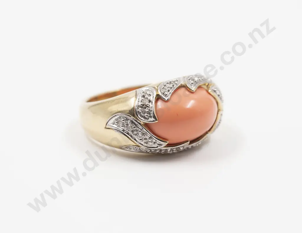 Karen Walker Design 9ct Coral and Diamond Dress Ring Image 1++