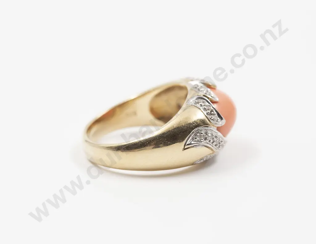 Karen Walker Design 9ct Coral and Diamond Dress Ring Image 1++