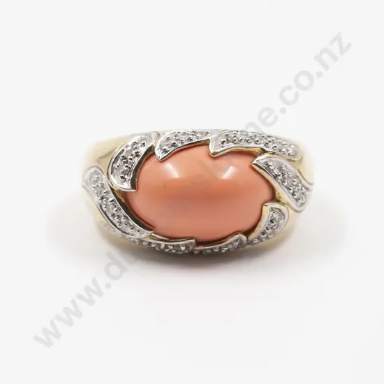 Karen Walker Design 9ct Coral and Diamond Dress Ring