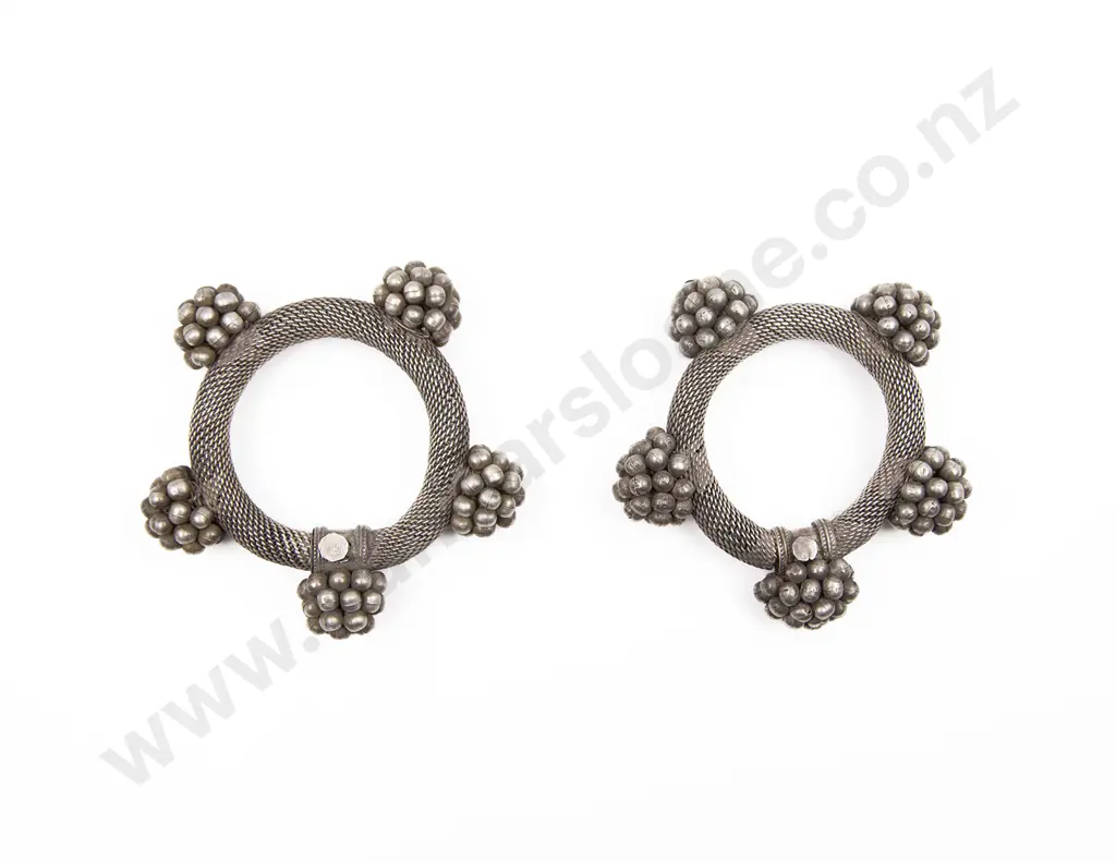 Pair Antique Rajasthan India Silver Mesh Bracelets Image 1++
