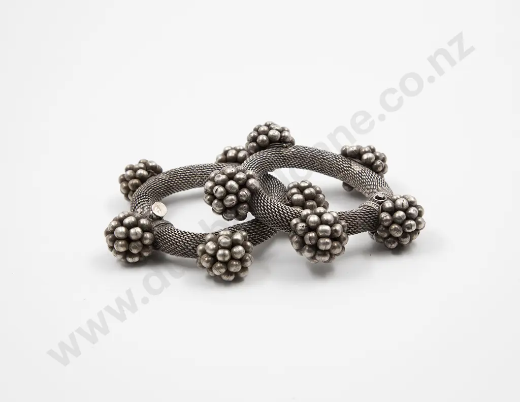 Pair Antique Rajasthan India Silver Mesh Bracelets Image 1++