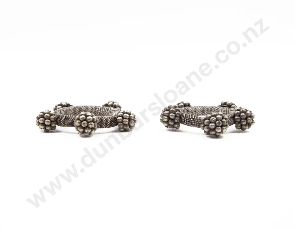 Pair Antique Rajasthan India Silver Mesh Bracelets Image 1++