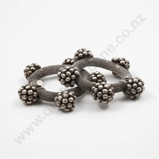 Pair Antique Rajasthan India Silver Mesh Bracelets