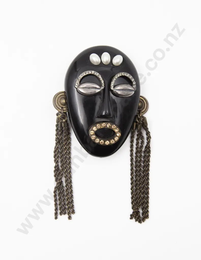 Missoni Italy 1991 Black Resin Tribal Mask Pin Brooch Image 1++
