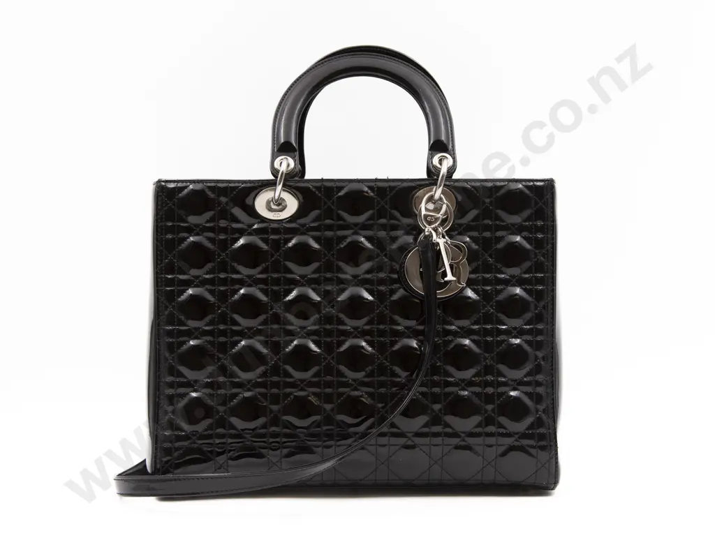 Christian Dior Black Patent Leather Large Lady Dior Bag Image 1++