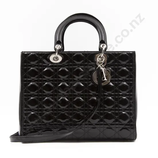 Christian Dior Black Patent Leather Large Lady Dior Bag