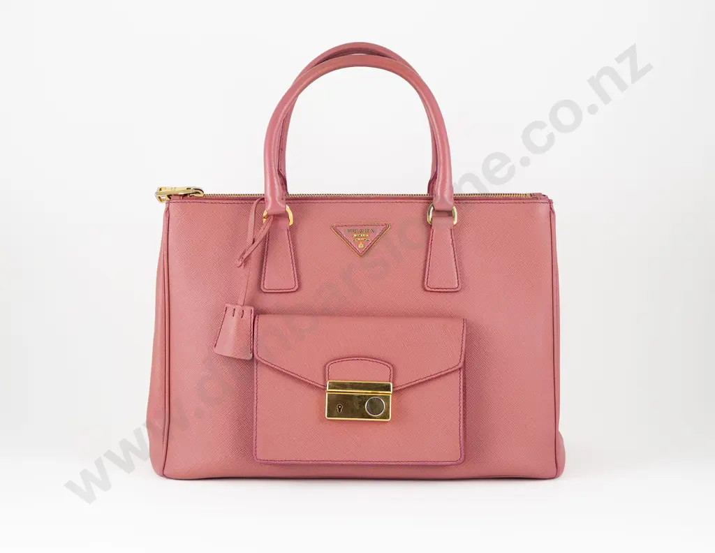 Prada Saffiano Lux Cargo Pink Leather Tote Bag Image 1++
