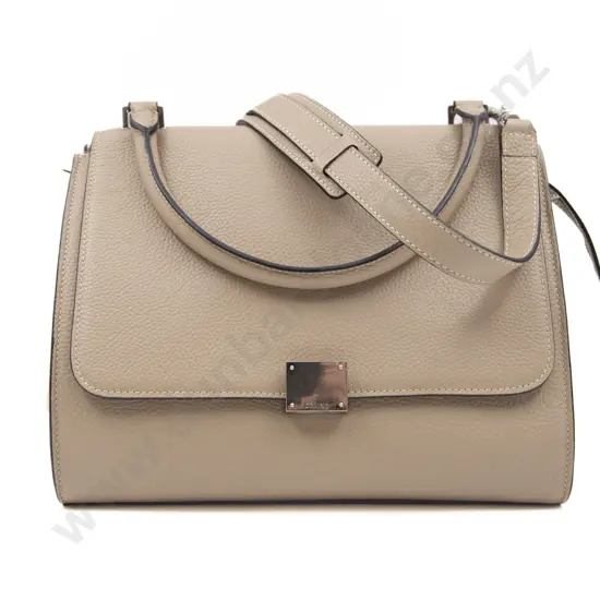 Italian Celine Sand Brown Leather and Suede Medium Trapeze Bag