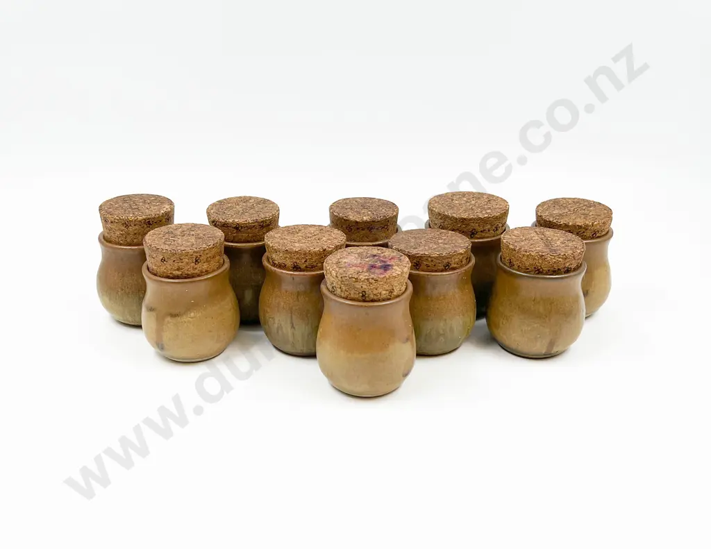 Set of Ten Pottery Spice Jars with Cork Stoppers Image 1++