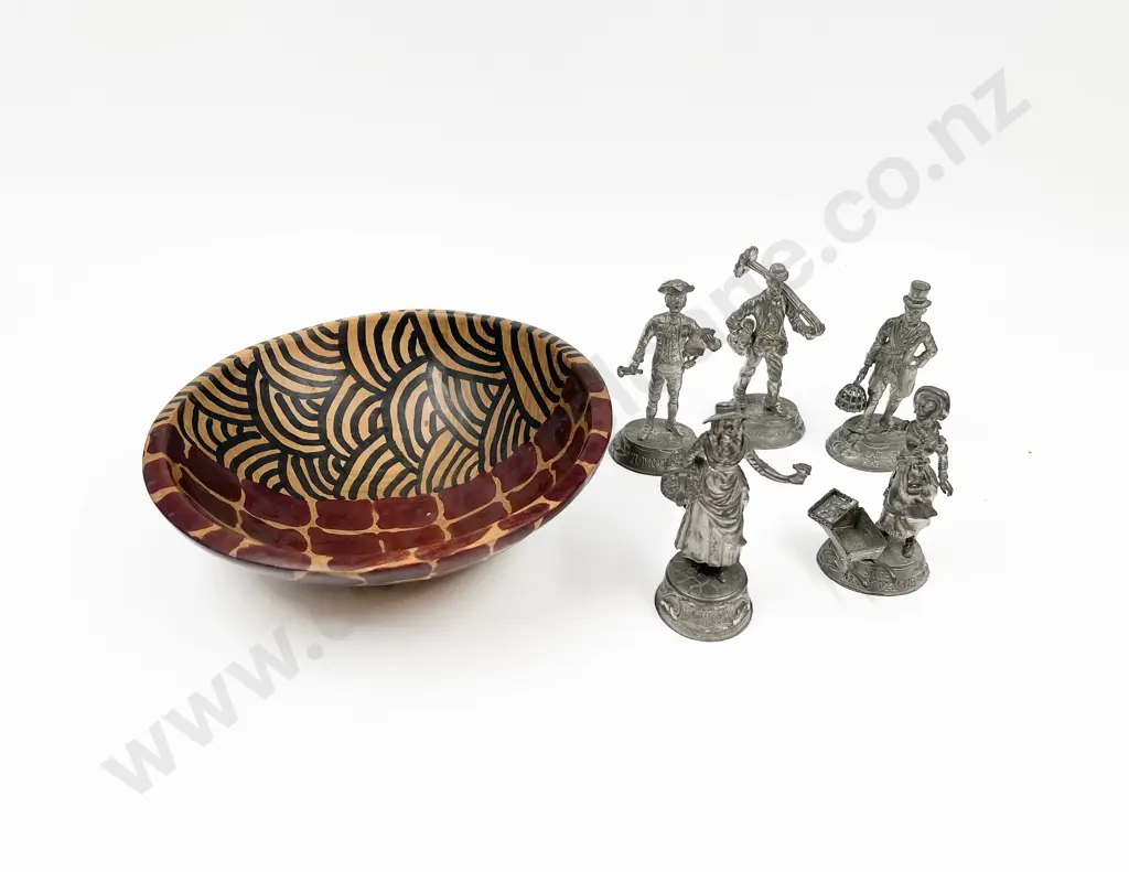 Assorted Cast Metal Figures in Wooden Bowl Image 1++