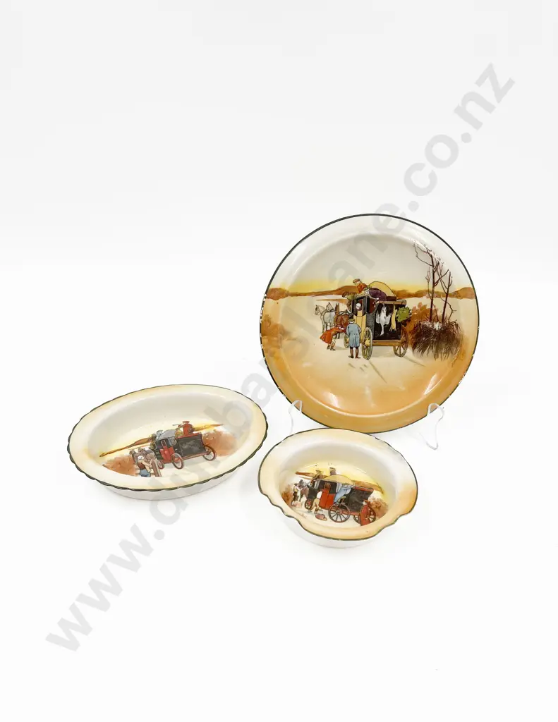 RD Coaching Scenes Teapot Stand & 2 Butter Dishes & 4 Picture Plates Image 1++