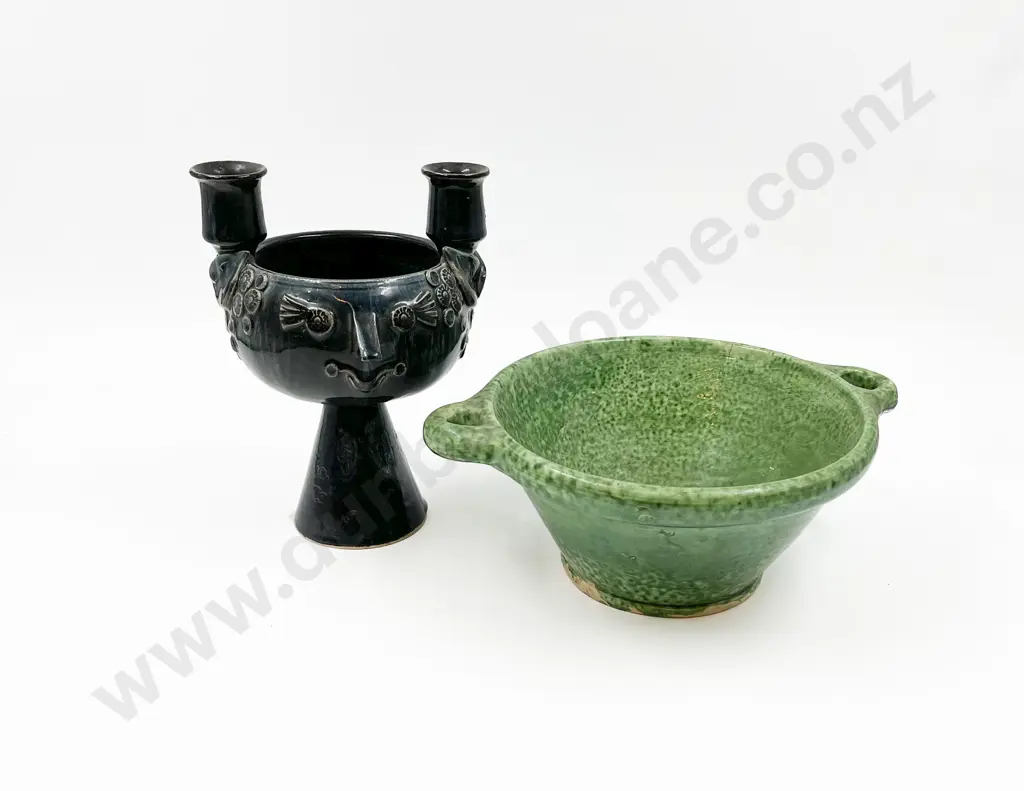 Bjorn Wiinblad Rosenthal Studio Blue Face Candlestick & Pottery Bowl Image 1++