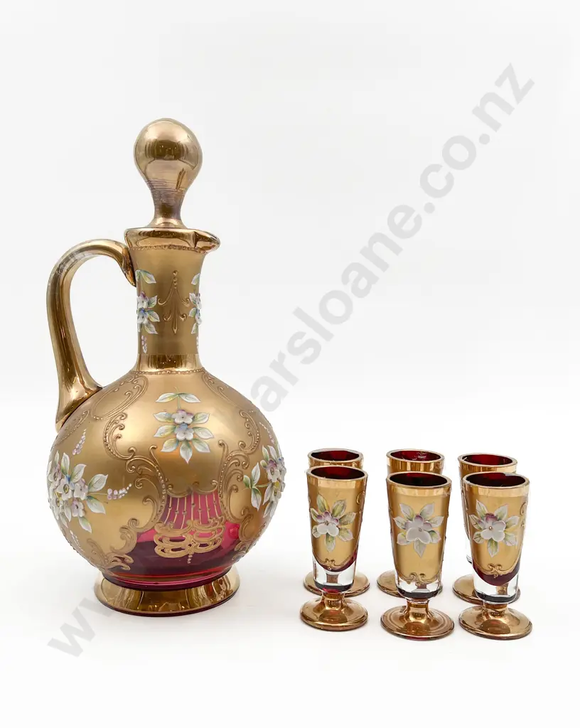 Venetian Glass Decanter & Six Liqueur Glasses Image 1++