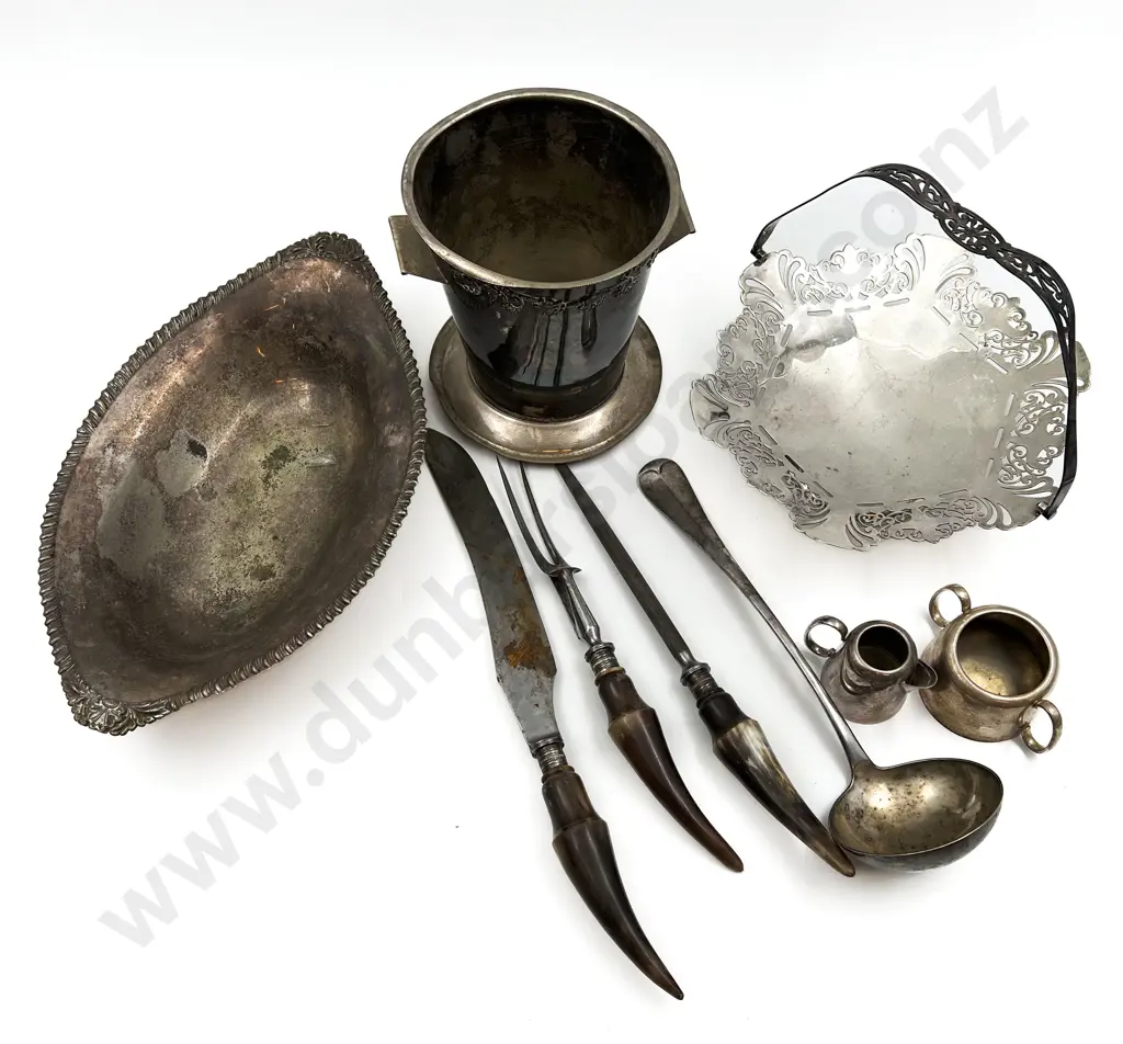 Small Box of Assorted S/P incl Ice Bucket & Horn Handled Carving Set Image 1++