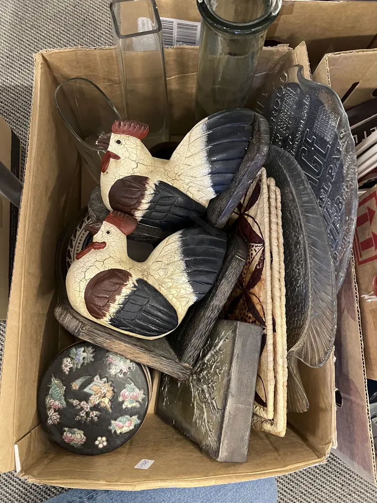 Box Lot of Assorted incl Bookends Serving Platters etc Image 1++