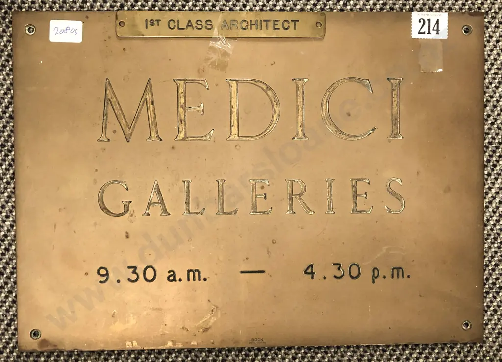 Vintage Medici Galleries Brass Plaque Image 1++
