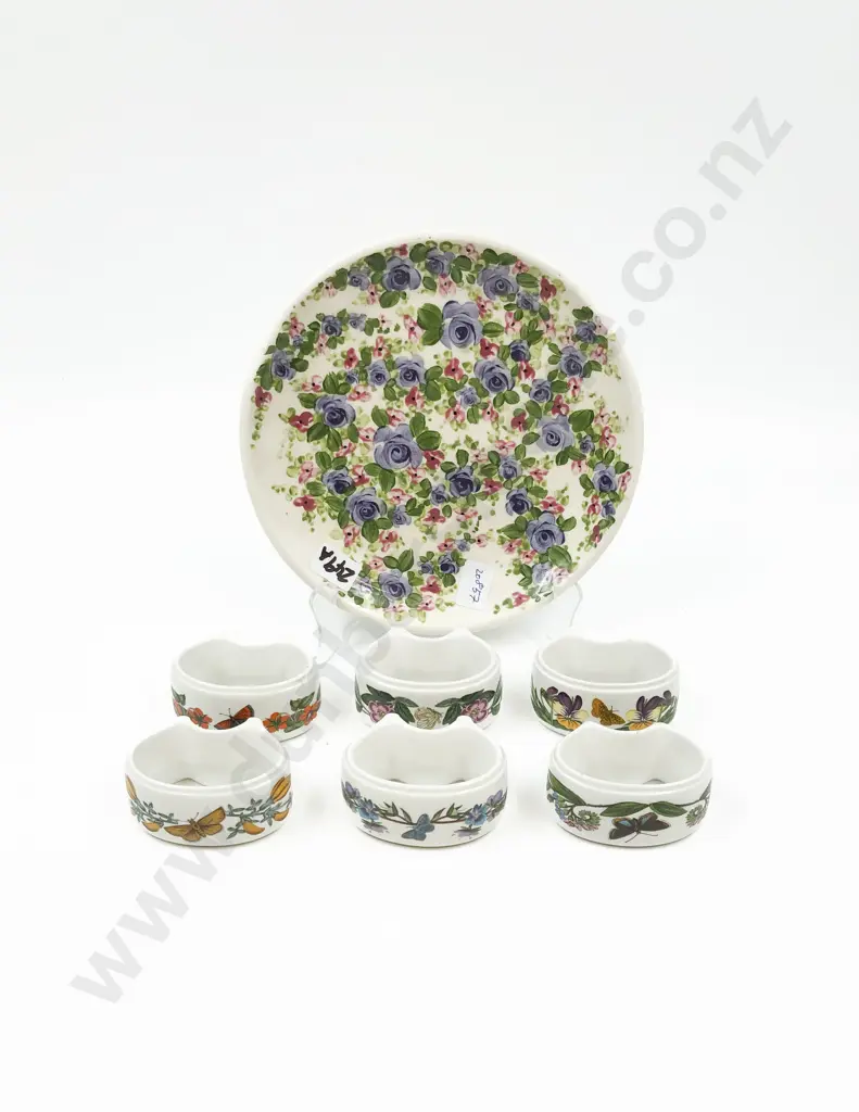 Six Portmeirion 'The Botanic Garden' Napkin Holders & Hand Painted Plate Image 1++