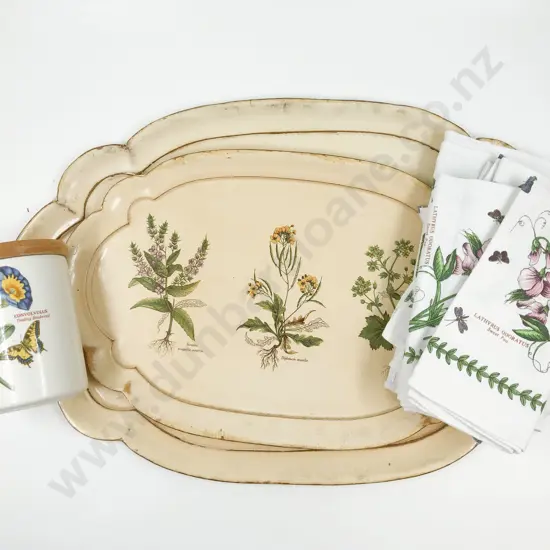 Portmeirion 'The Botanic Garden' Canister & 8 Napkins & Two Decorative Trays