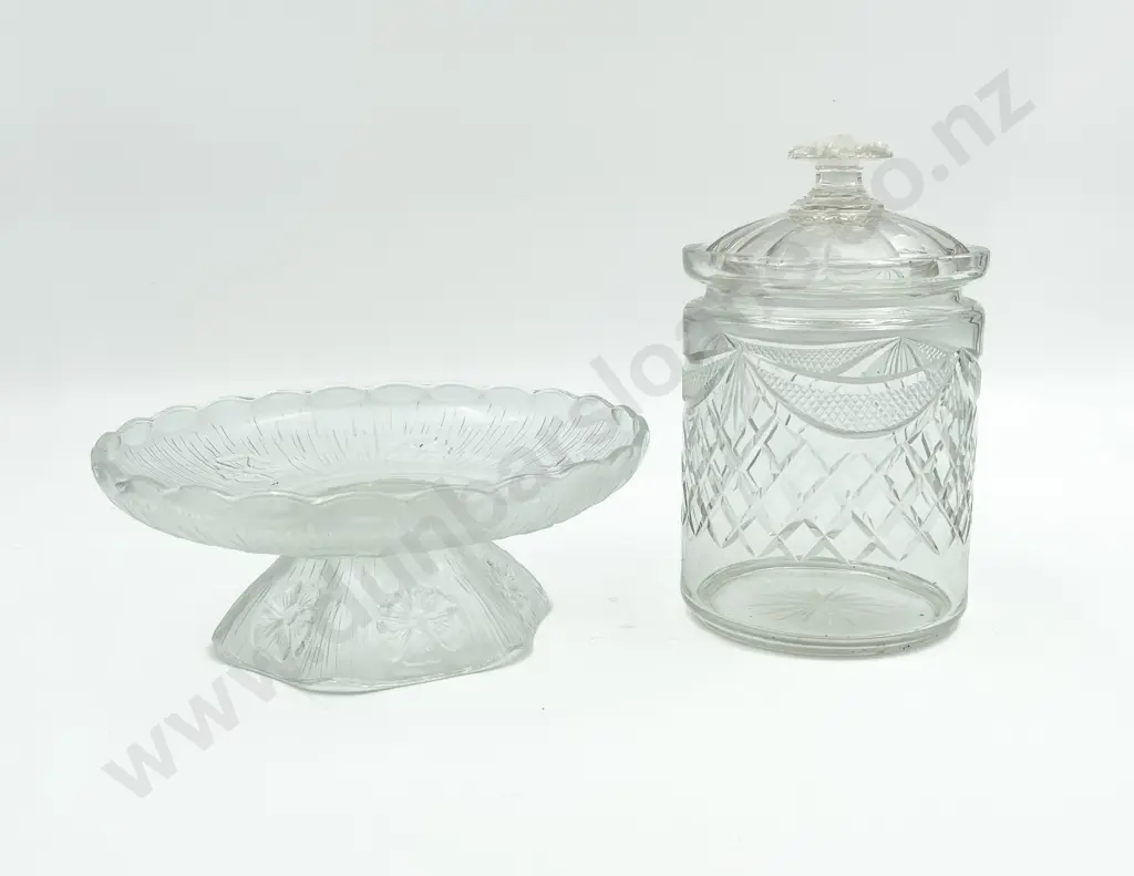Crystal Lidded Canister & Glass Dish Image 1++