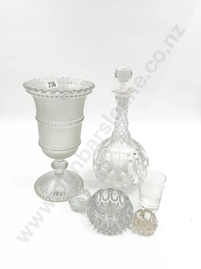 Victorian Celery Vase with Decanter (chips) & Assortment of Glassware Image 1++