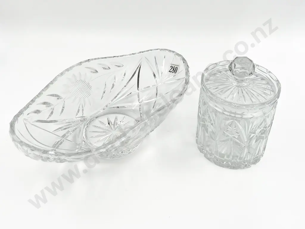 Oval Crystal Dish & Glass Canister Image 1++