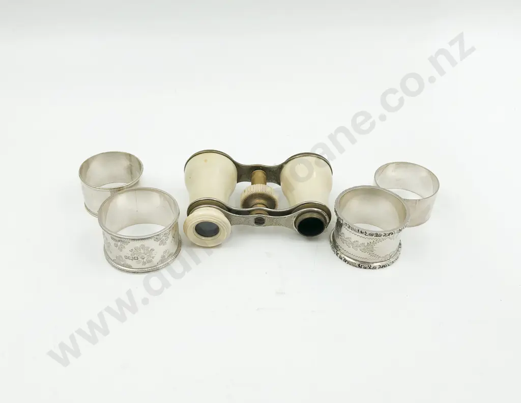 Three S/S Napkin Rings and One Plated Together with Opera Glasses (AF) Image 1++