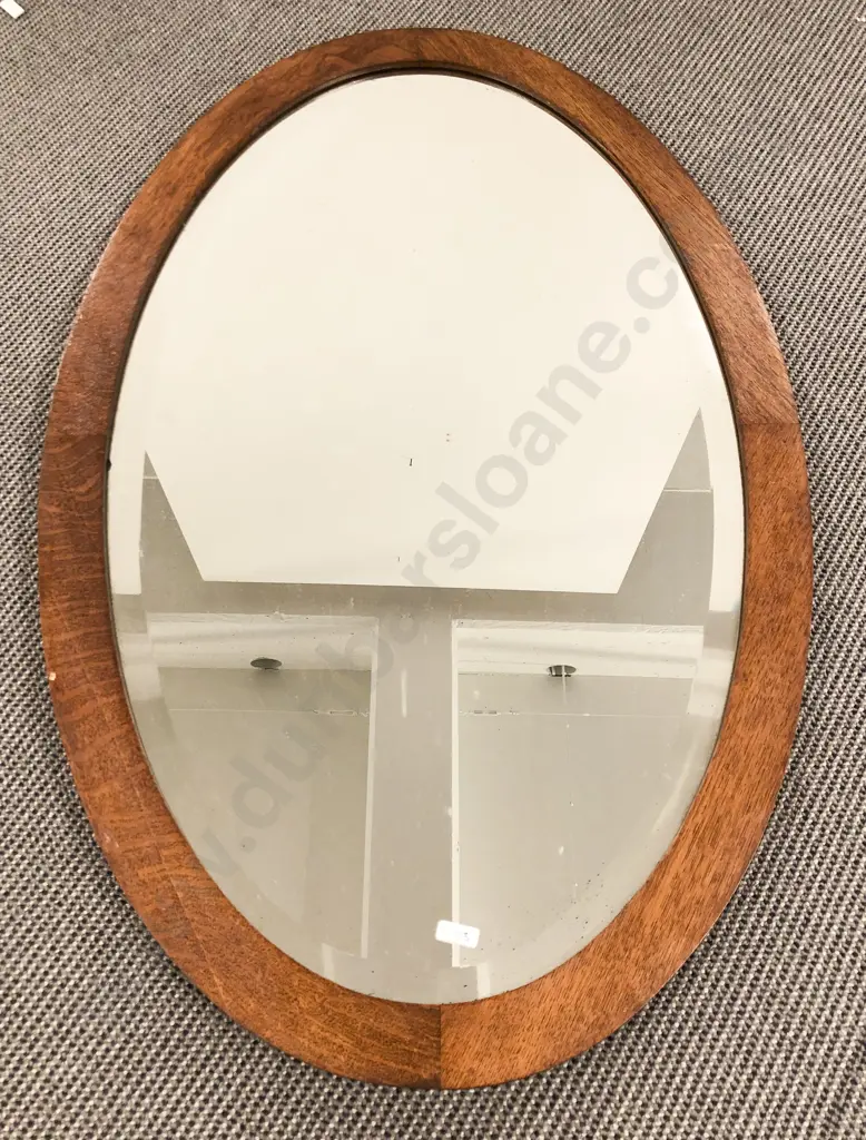 Oval Oak Framed Bevelled Edge Wall Mirror Image 1++