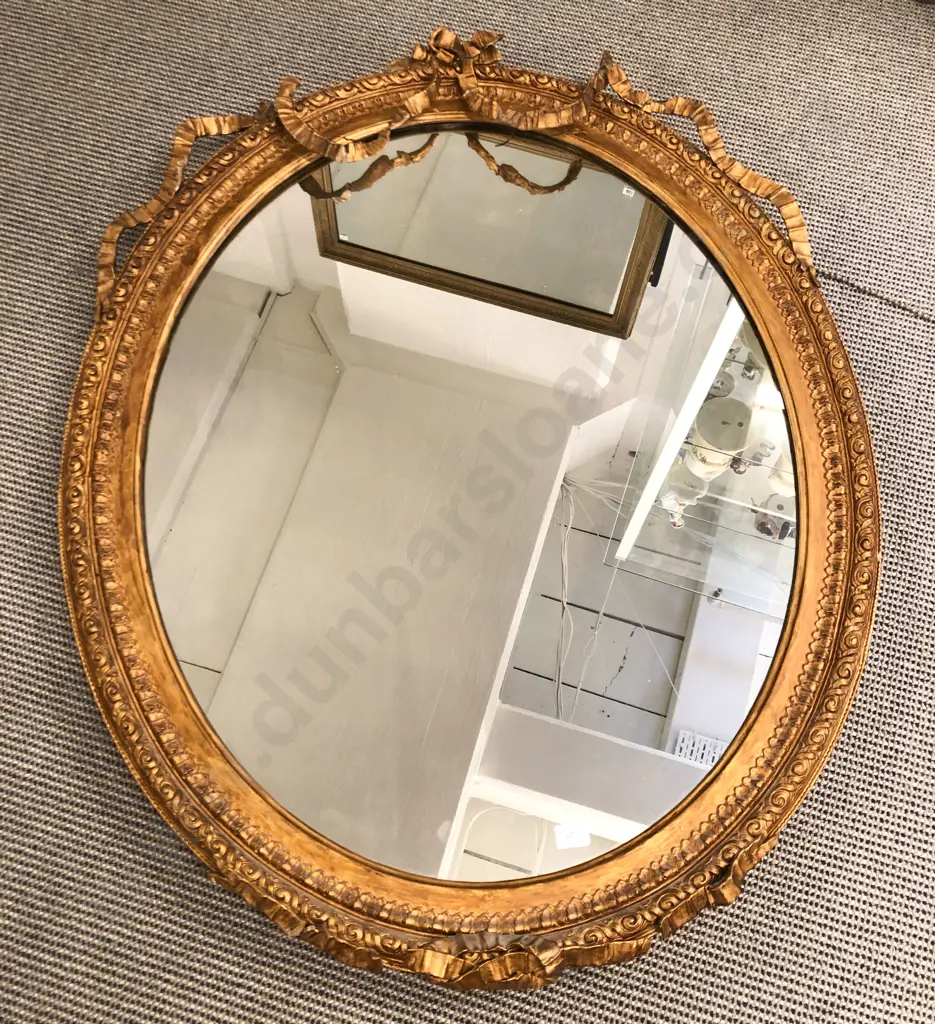 Ornate Gilt Framed Oval Wall Mirror Image 1++