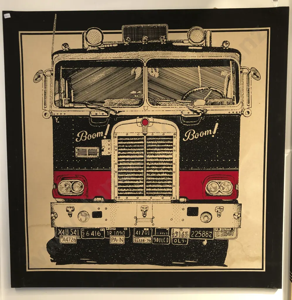 Vintage Screen Printed Fabric Wall Art - Truck Image 1++