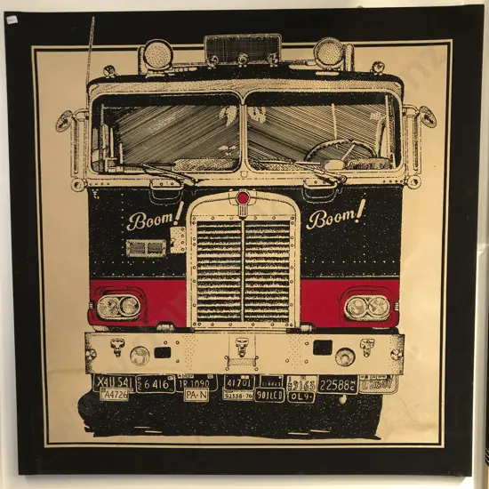 Vintage Screen Printed Fabric Wall Art - Truck